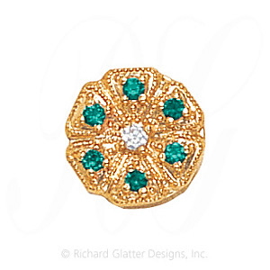 GS476 D/E - 14 Karat Gold Slide with Diamond center and Emerald accents 